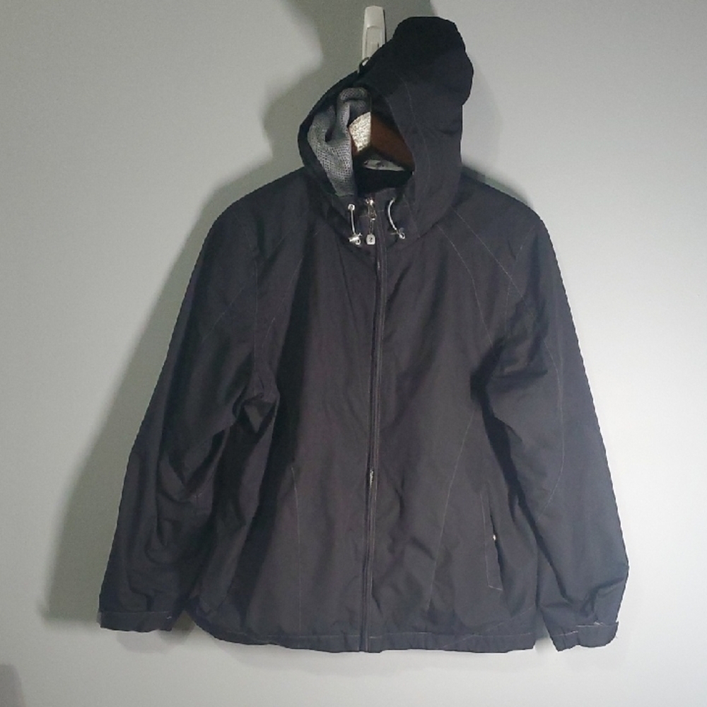 Izod Perform Jacket Women's Size Large L Black Hooded Jacket Fleece Interior